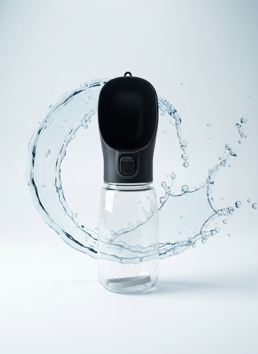 Clear water bottle with black cap