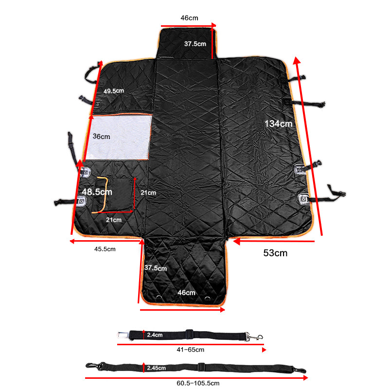 Black car mat with measurements on a white background