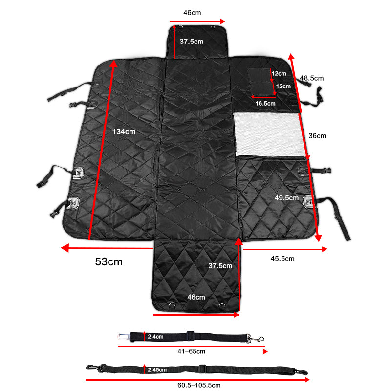 Black car mat set with measurements on a white background