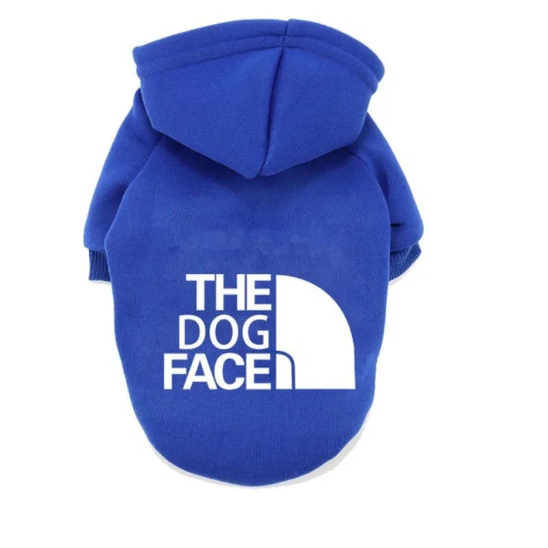 blue dog hoodie with The Dog Face logo